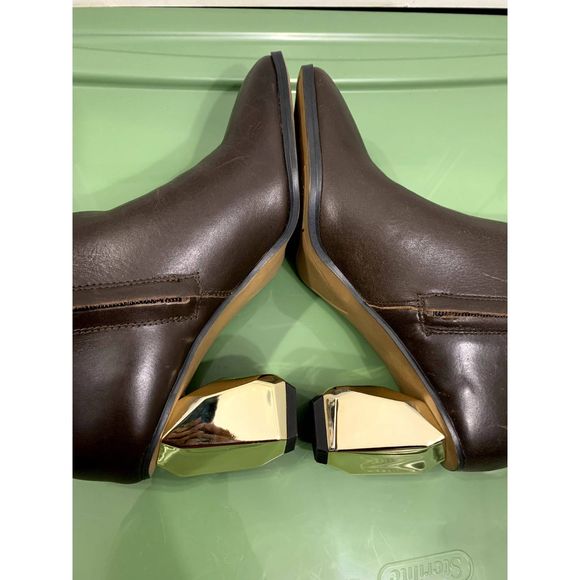 Franco Sarto Tiera High Brown Leather Boots Gold Faceted Heel Size 7 NWOT - Picture 5 of 8